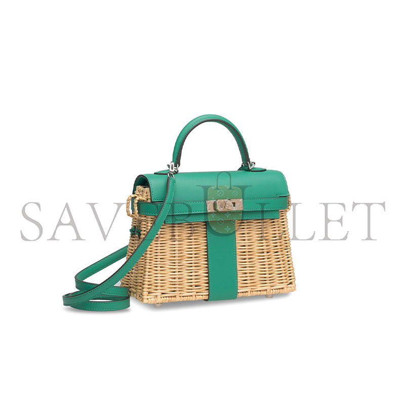 H**mes master vert vÉrone swift leather & osier mini picnic kelly 20 with palladium hardware (20*14*8cm)
